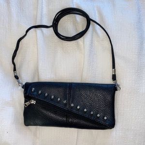 Faux leather black studded clutch purse